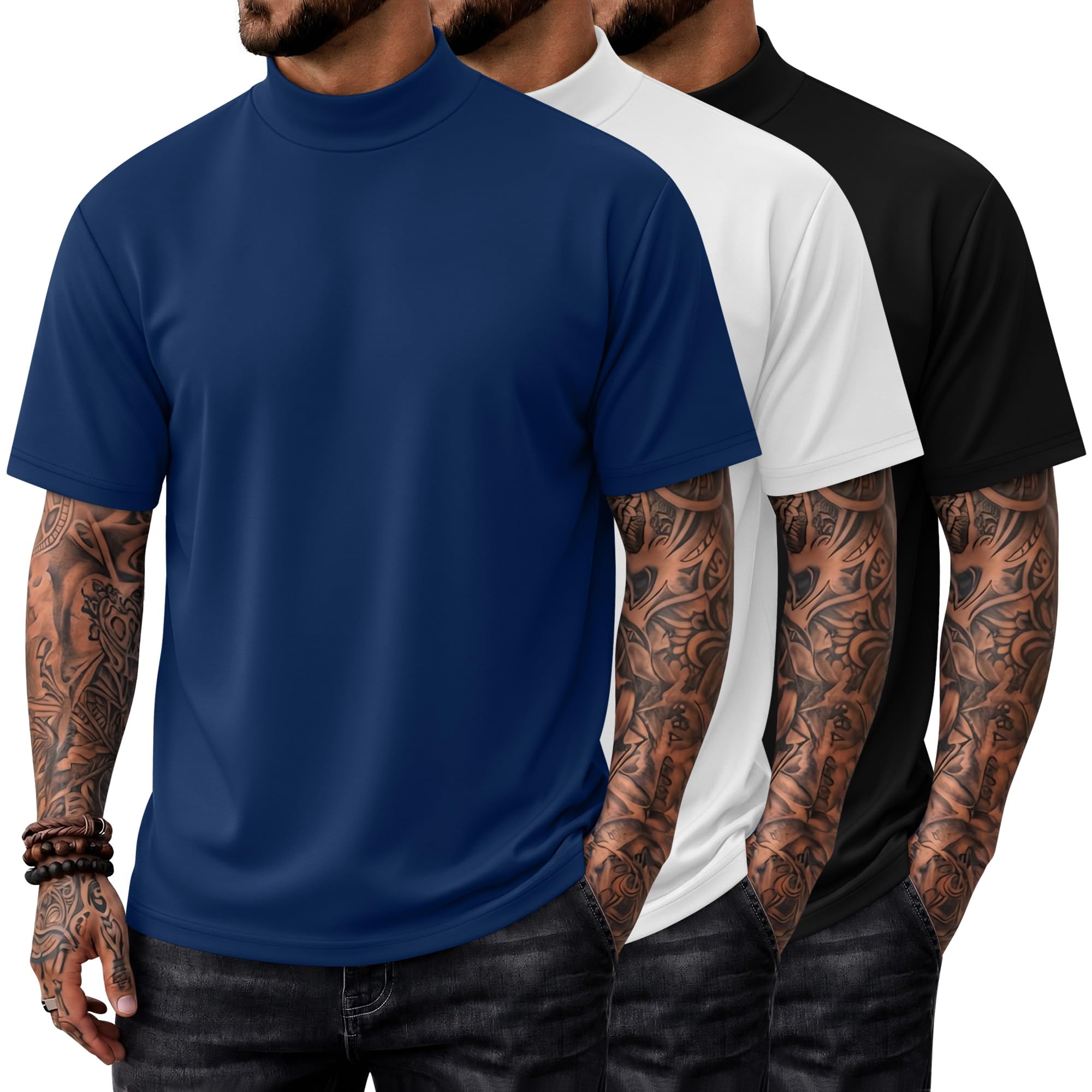 Amazon.com: Ficerd 3 Pack Men's Mock Neck T Shirts | Short Sleeve
